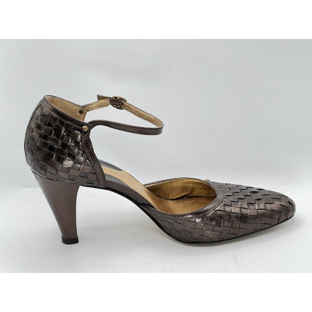 Antonio Melani Brown Leather Strappy Woven Pump Heels Size 8.5 M - Picture 4 of 11